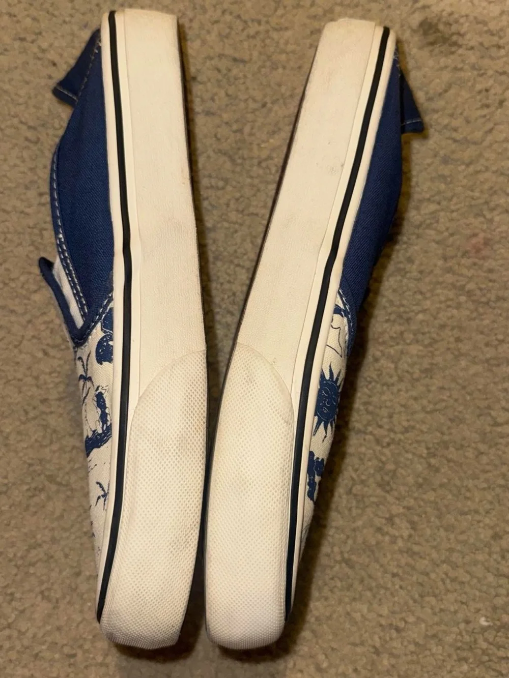 Vans Blue & White Surf Print Slip-On Loafers